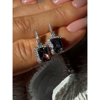 Shiny 925 Sterling Silver Alexandrite & Crystal Earrings