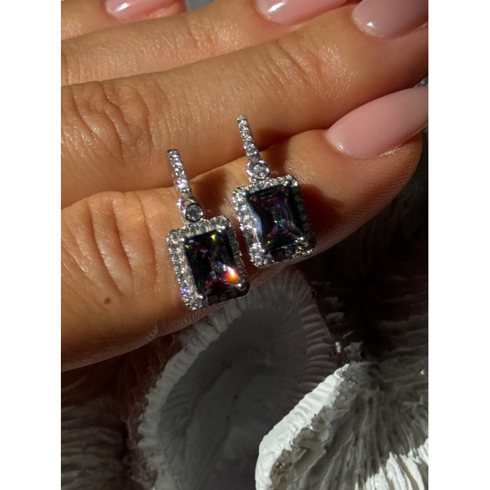 Shiny 925 Sterling Silver Alexandrite & Crystal Earrings