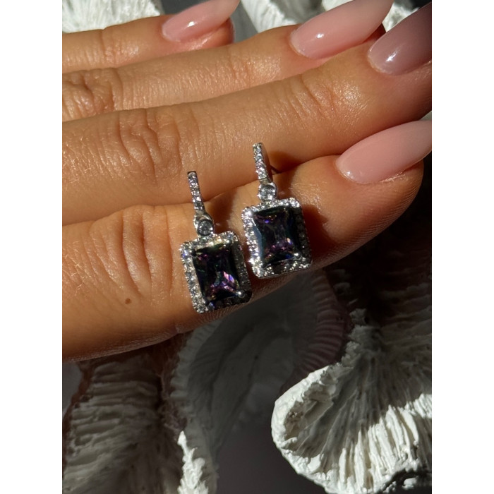 Shiny 925 Sterling Silver Alexandrite & Crystal Earrings