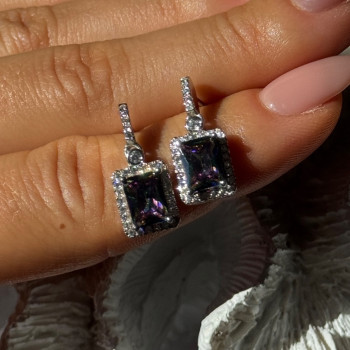 Shiny 925 Sterling Silver Alexandrite & Crystal Earrings