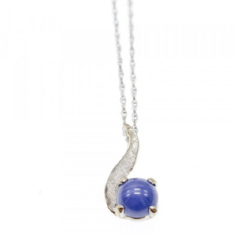 14K White Gold Sapphire Blue Star Chain With Pendant