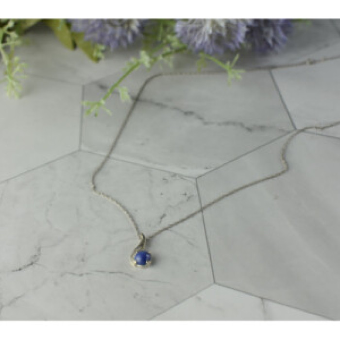 14K White Gold Sapphire Blue Star Chain With Pendant