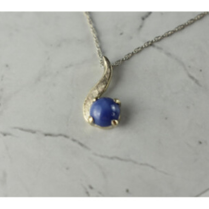 14K White Gold Sapphire Blue Star Chain With Pendant
