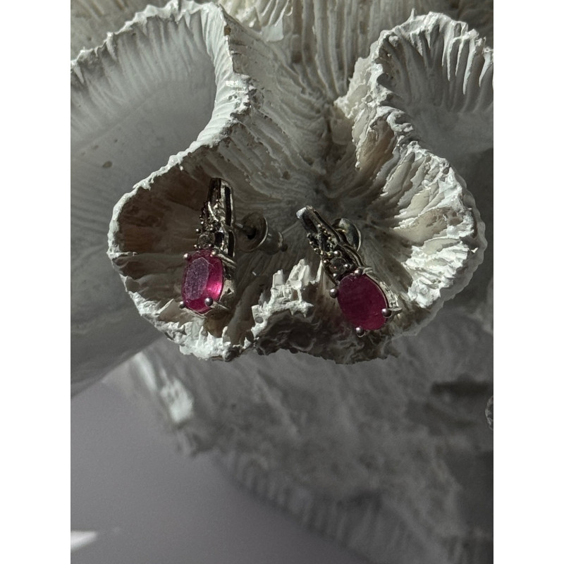 925 Sterling Silver Ruby & Beryl Earrings