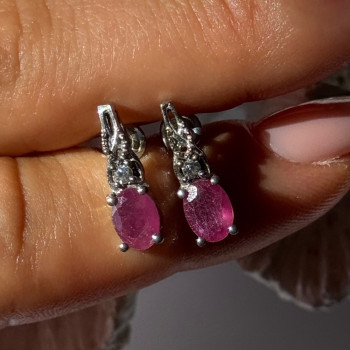 925 Sterling Silver Ruby & Beryl Earrings