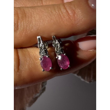 925 Sterling Silver Ruby & Beryl Earrings