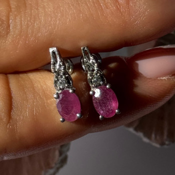 925 Sterling Silver Ruby & Beryl Earrings