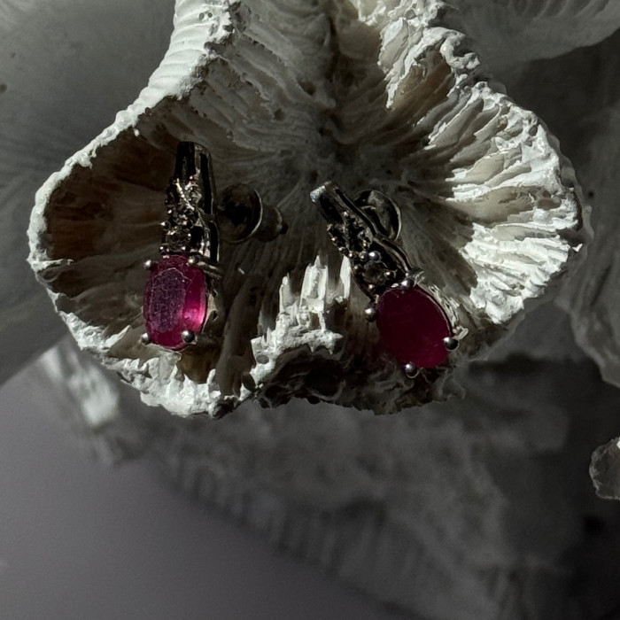 925 Sterling Silver Ruby & Beryl Earrings