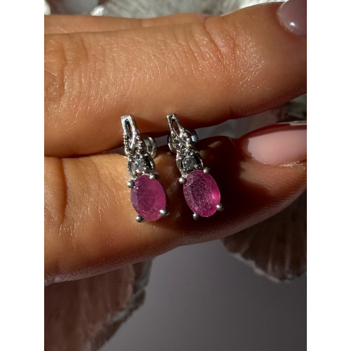 925 Sterling Silver Ruby & Beryl Earrings
