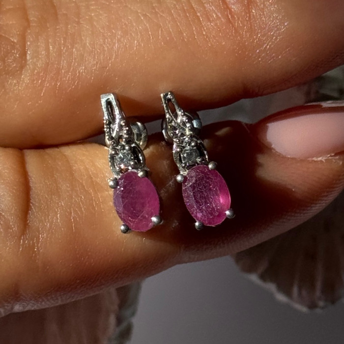 925 Sterling Silver Ruby & Beryl Earrings