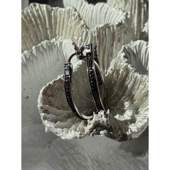 925 Sterling Silver Onyx Hoop Earrings