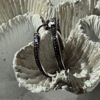 925 Sterling Silver Onyx Hoop Earrings