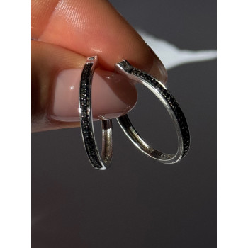 925 Sterling Silver Onyx Hoop Earrings