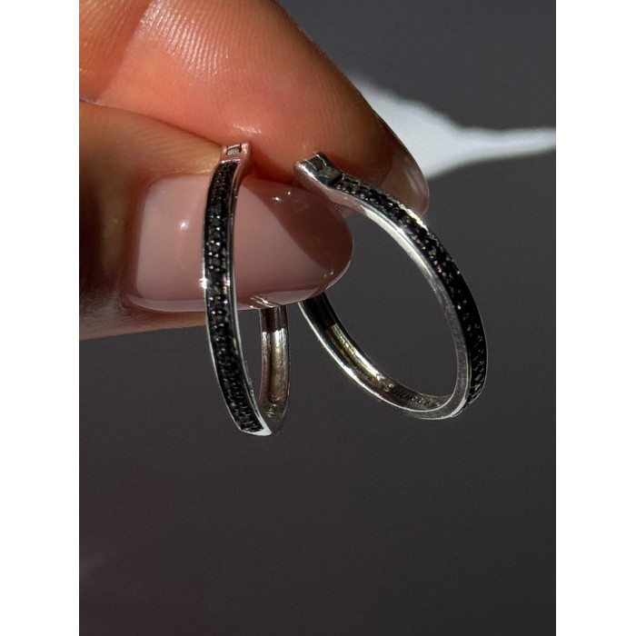 925 Sterling Silver Onyx Hoop Earrings