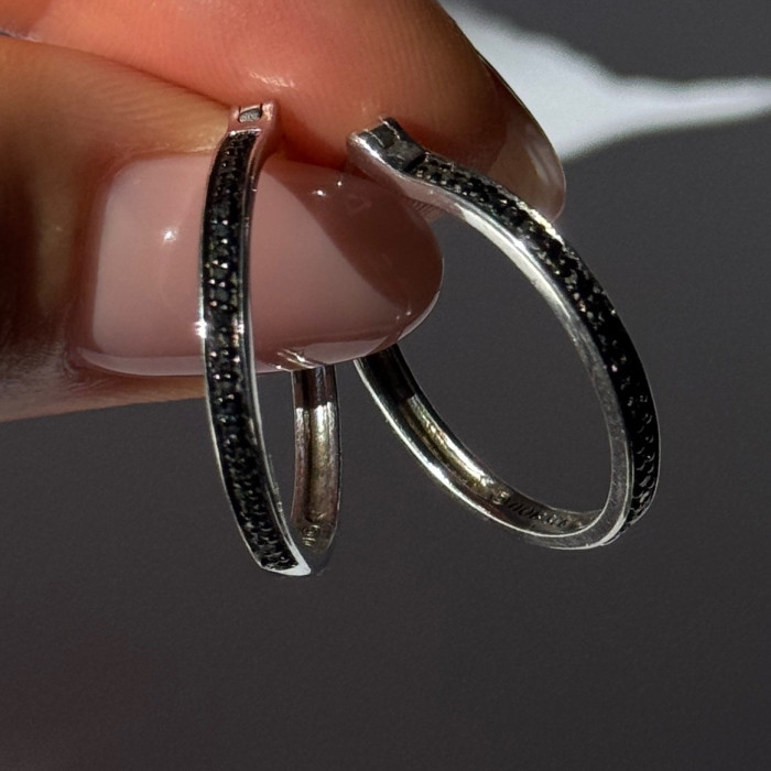 925 Sterling Silver Onyx Hoop Earrings