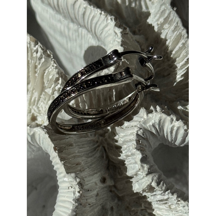 925 Sterling Silver Onyx Hoop Earrings