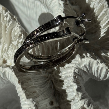 925 Sterling Silver Onyx Hoop Earrings