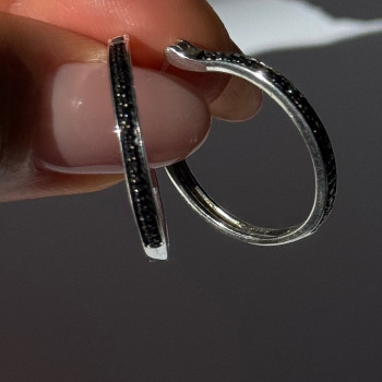 925 Sterling Silver Onyx Hoop Earrings