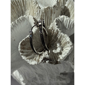 925 Sterling Silver Onyx Hoop Earrings