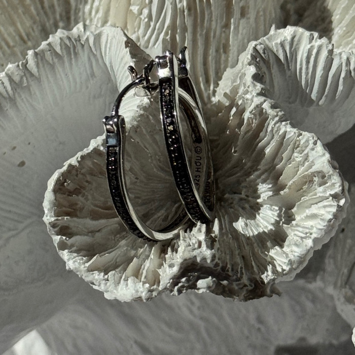925 Sterling Silver Onyx Hoop Earrings