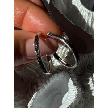 925 Sterling Silver Onyx Hoop Earrings