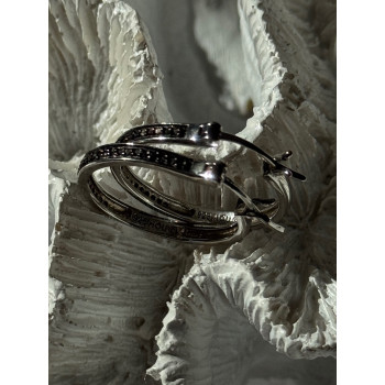 925 Sterling Silver Onyx Hoop Earrings