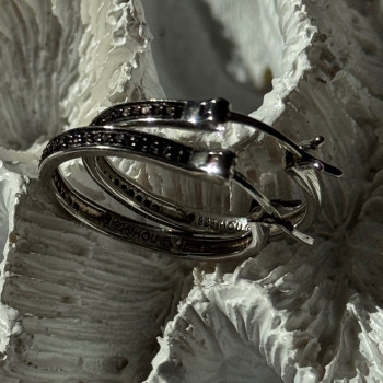 925 Sterling Silver Onyx Hoop Earrings