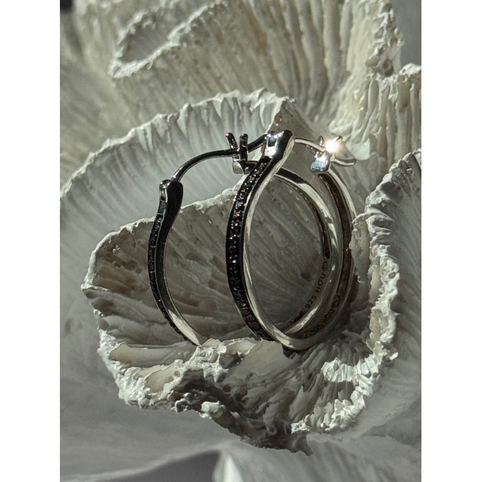 925 Sterling Silver Onyx Hoop Earrings
