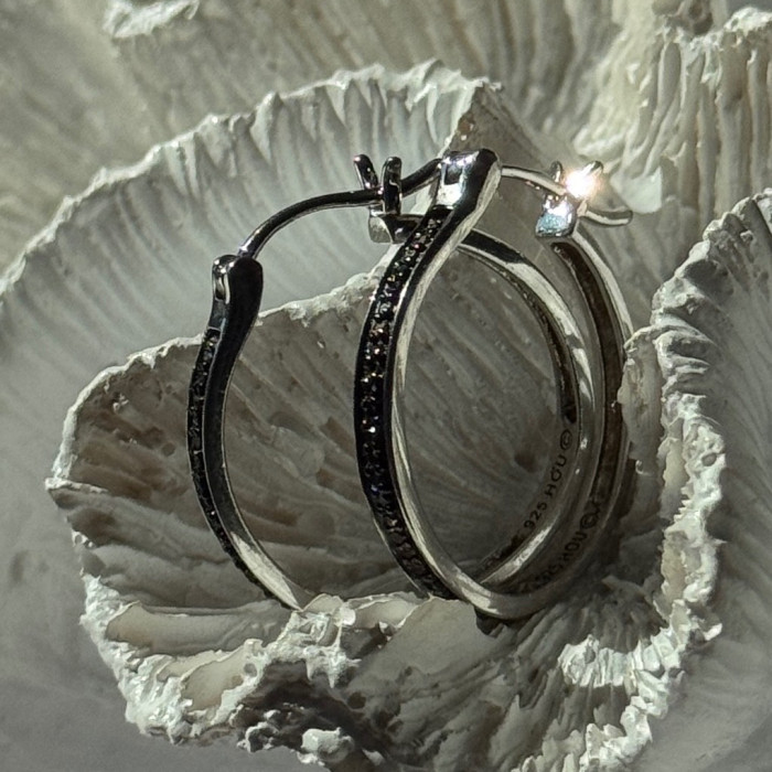 925 Sterling Silver Onyx Hoop Earrings