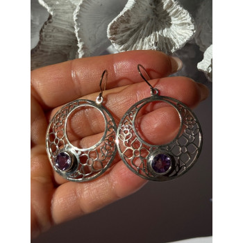 925 Sterling Silver Amethyst Earrings Length 2.10 inch