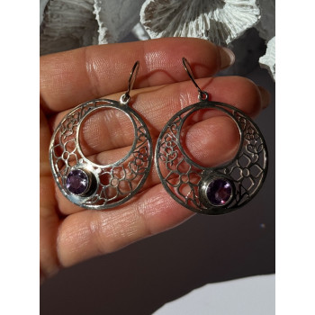 925 Sterling Silver Amethyst Earrings Length 2.10 inch