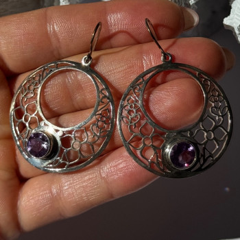 925 Sterling Silver Amethyst Earrings Length 2.10 Inch