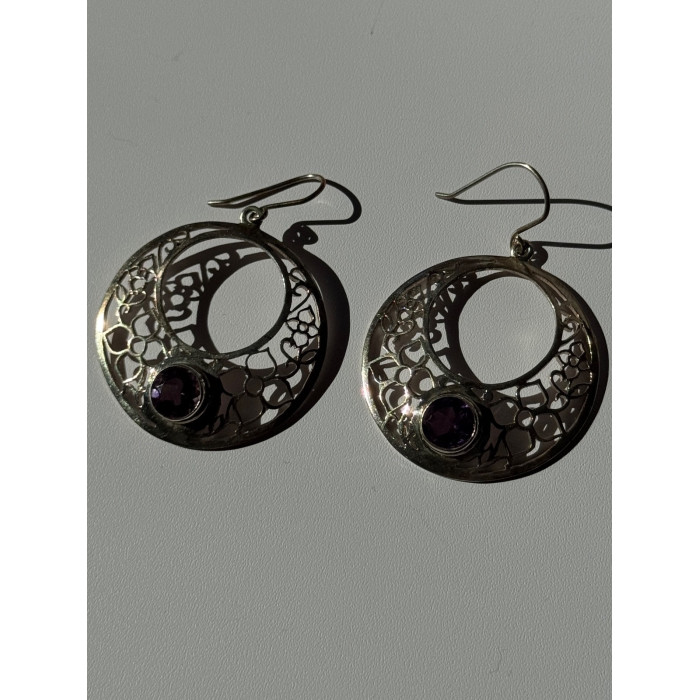925 Sterling Silver Amethyst Earrings Length 2.10 inch