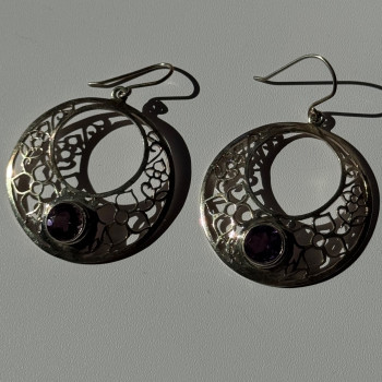 925 Sterling Silver Amethyst Earrings Length 2.10 Inch