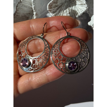 925 Sterling Silver Amethyst Earrings Length 2.10 inch