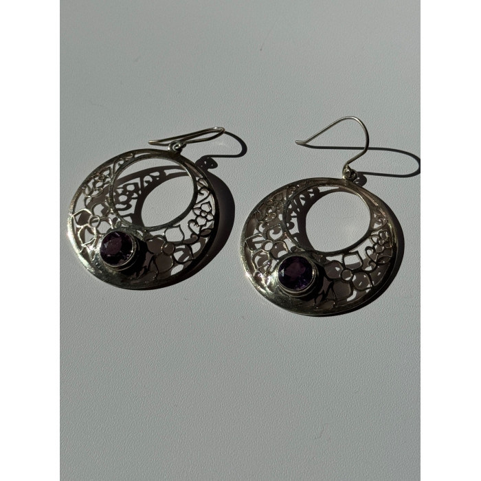 925 Sterling Silver Amethyst Earrings Length 2.10 inch