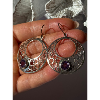 925 Sterling Silver Amethyst Earrings Length 2.10 inch
