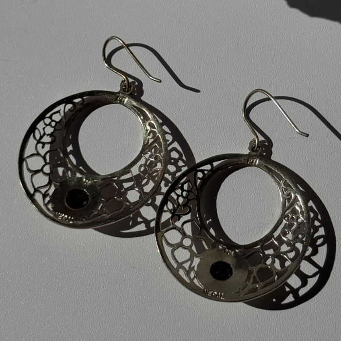 925 Sterling Silver Amethyst Earrings Length 2.10 Inch