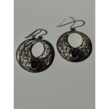 925 Sterling Silver Amethyst Earrings Length 2.10 inch