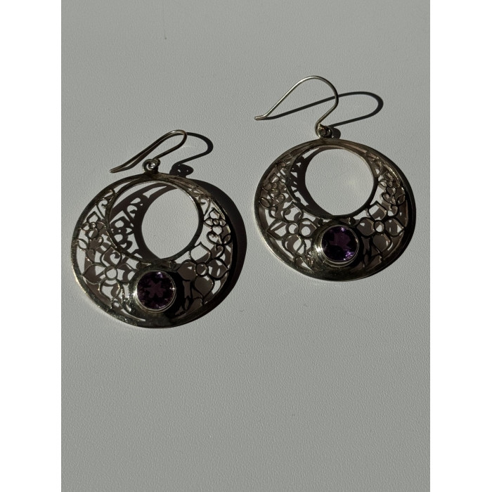 925 Sterling Silver Amethyst Earrings Length 2.10 inch