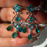 Shiny 925 Sterling Silver Aquamarine & Emerald Earrings