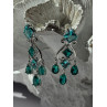 Shiny 925 Sterling Silver Aquamarine & Emerald Earrings