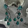 Shiny 925 Sterling Silver Aquamarine & Emerald Earrings