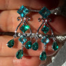 Shiny 925 Sterling Silver Aquamarine & Emerald Earrings