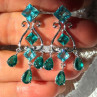 Shiny 925 Sterling Silver Aquamarine & Emerald Earrings