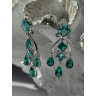Shiny 925 Sterling Silver Aquamarine & Emerald Earrings