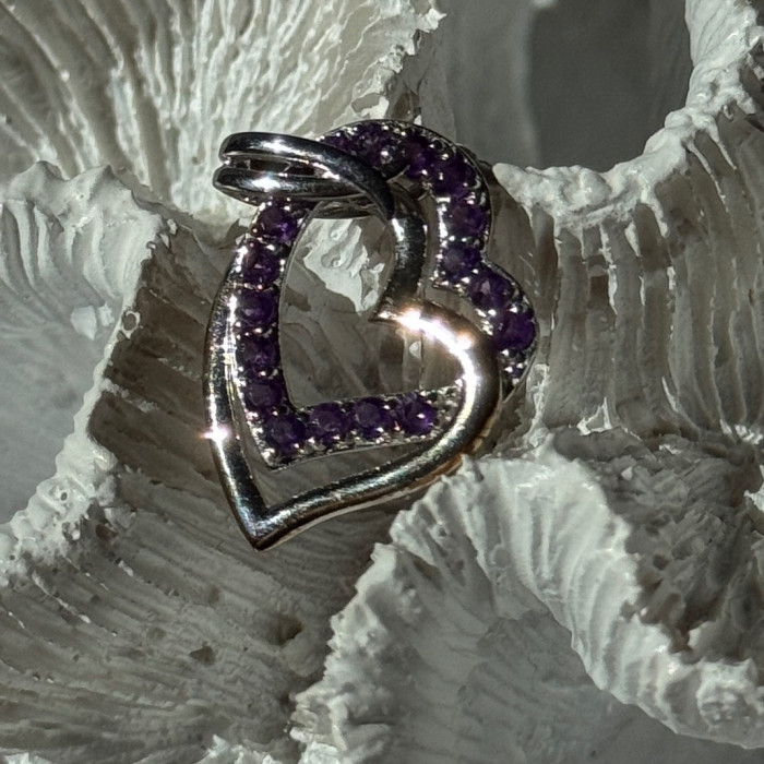 925 Sterling Silver Amethyst Heart Pendant