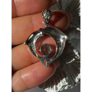 925 Sterling Silver Dolphins Topaz Pendant