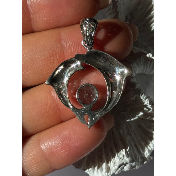 925 Sterling Silver Dolphins Topaz Pendant