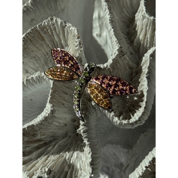 925 Sterling Silver Dragonfly Spinel Brooch